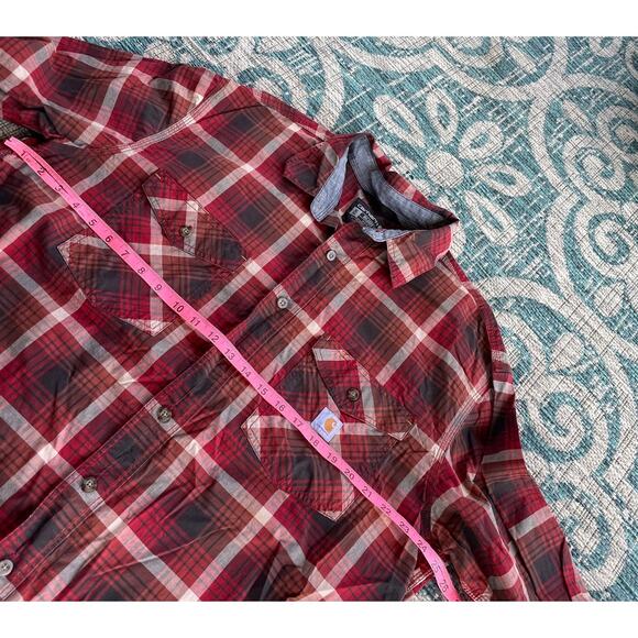 Carhartt Men's Tall Plaid Relaxed Fit Flannel Shirt Red Black - Size XL - Picture 7 of 10